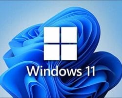 Das Windows 11-Logo wird auf blauem Hintergrund angezeigt.