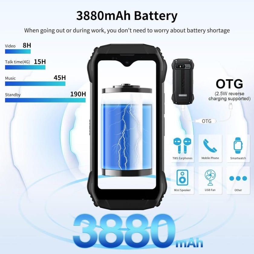 Blackview N6000(2023) Mini Outdoor Handy Ohne Vertrag, 16GB+256GB Helio G99 Outdoor Smartphone Android 13, 4.3 QHD+ Display 48MP+16MP Kamera Baustellenhandy, 3880mAh Akku Handy/NFC/Face ID/GPS/IP69K